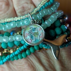 Turquoise Beaded Bracelet Set with Silver Charm